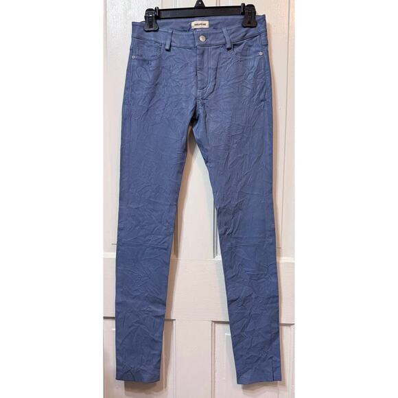 Zadig Voltaire Blue Lambskin Phlame Crinkled Leather Pants Size 38